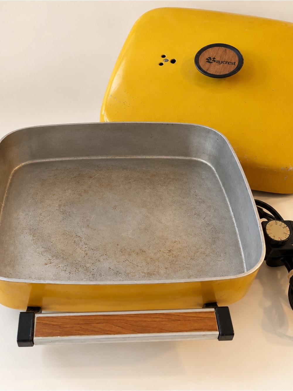 Crest Yellow Electric Skillet with Wood-Accent Handle
